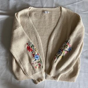Cream & Floral Embroidered long Sleeve Sweater